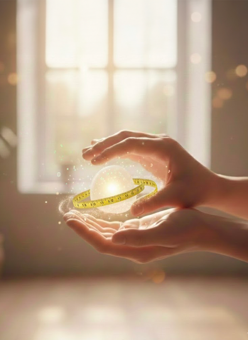 LL Femme souriante assise en tailleur dans une forêt lumineuse avec des papillons, symbolisant le bien-être et la libération par l'auriculothérapie.