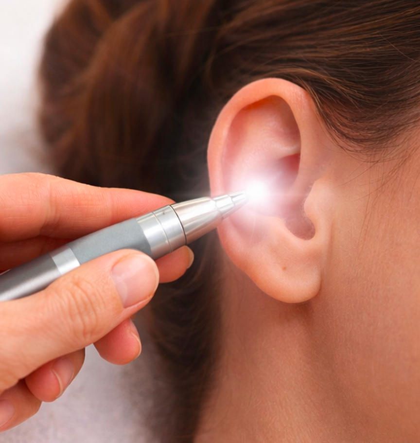 auri Pose de billes de pression sur les points d'acupuncture de l'oreille lors d'une séance d'auriculothérapie à Évian-les-Bains.